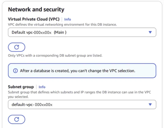 Select the VPC group that will hold your Amazon Neptune cluster.