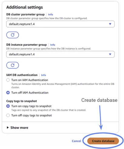 Amazon Neptune deployment instructions - creating a database
