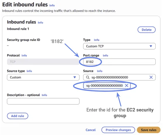 Editing Amazon Neptune security group inbound rules