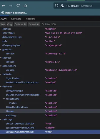 A successful status page found at https//127.0.0.18182/status