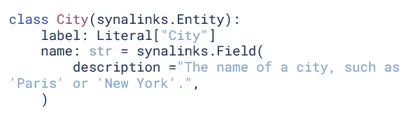 SynaLinks syntax to specify a node or ‘Entity’ in our schema.
