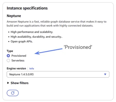 Make sure to choose Provisioned for your instance specifications.