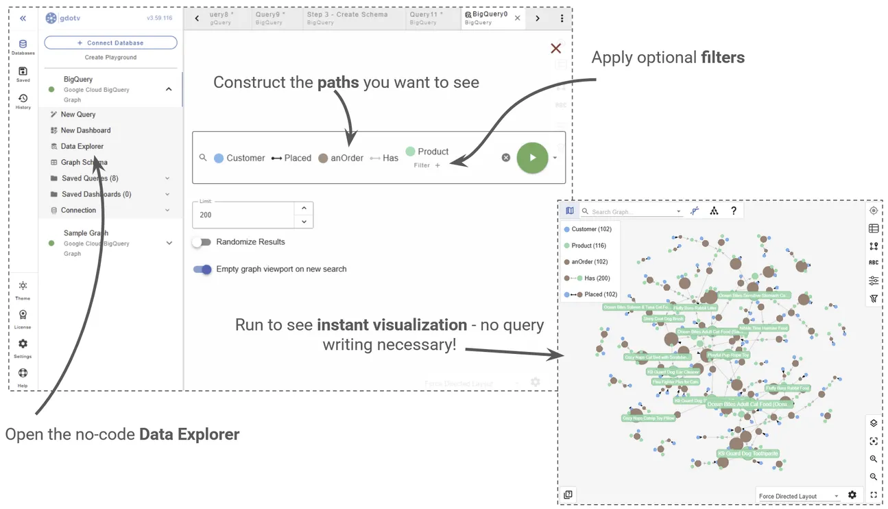 We can explore our graph data without code using the Graph Data Explorer.
