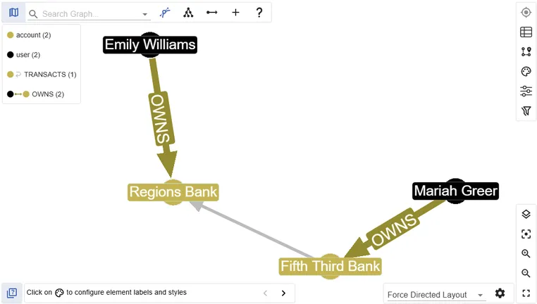 Our potentially fraudulent transaction visualized in gdotv