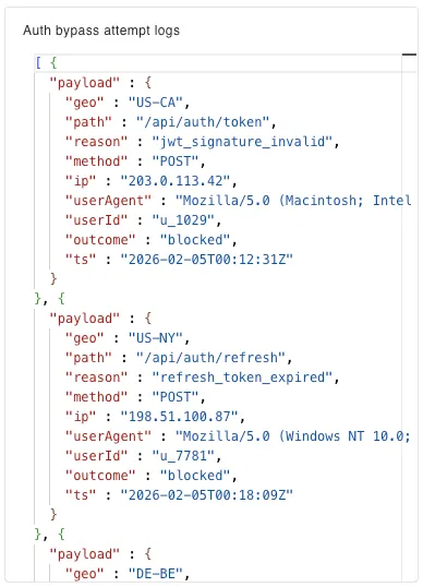 A dashboard panel showing raw JSON query results