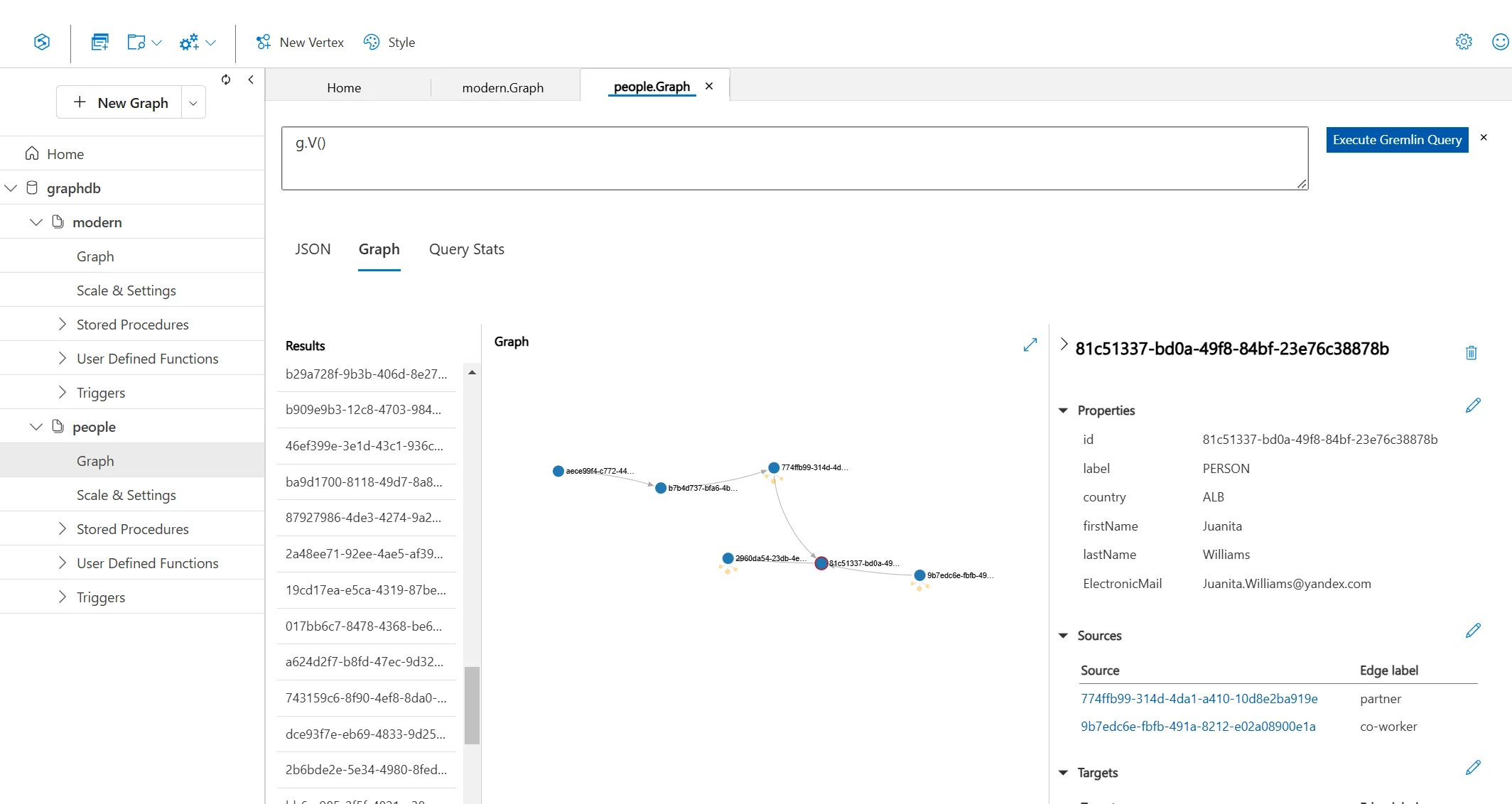 A sample graph visualization on Data Explorer – note that the data shown is synthetic