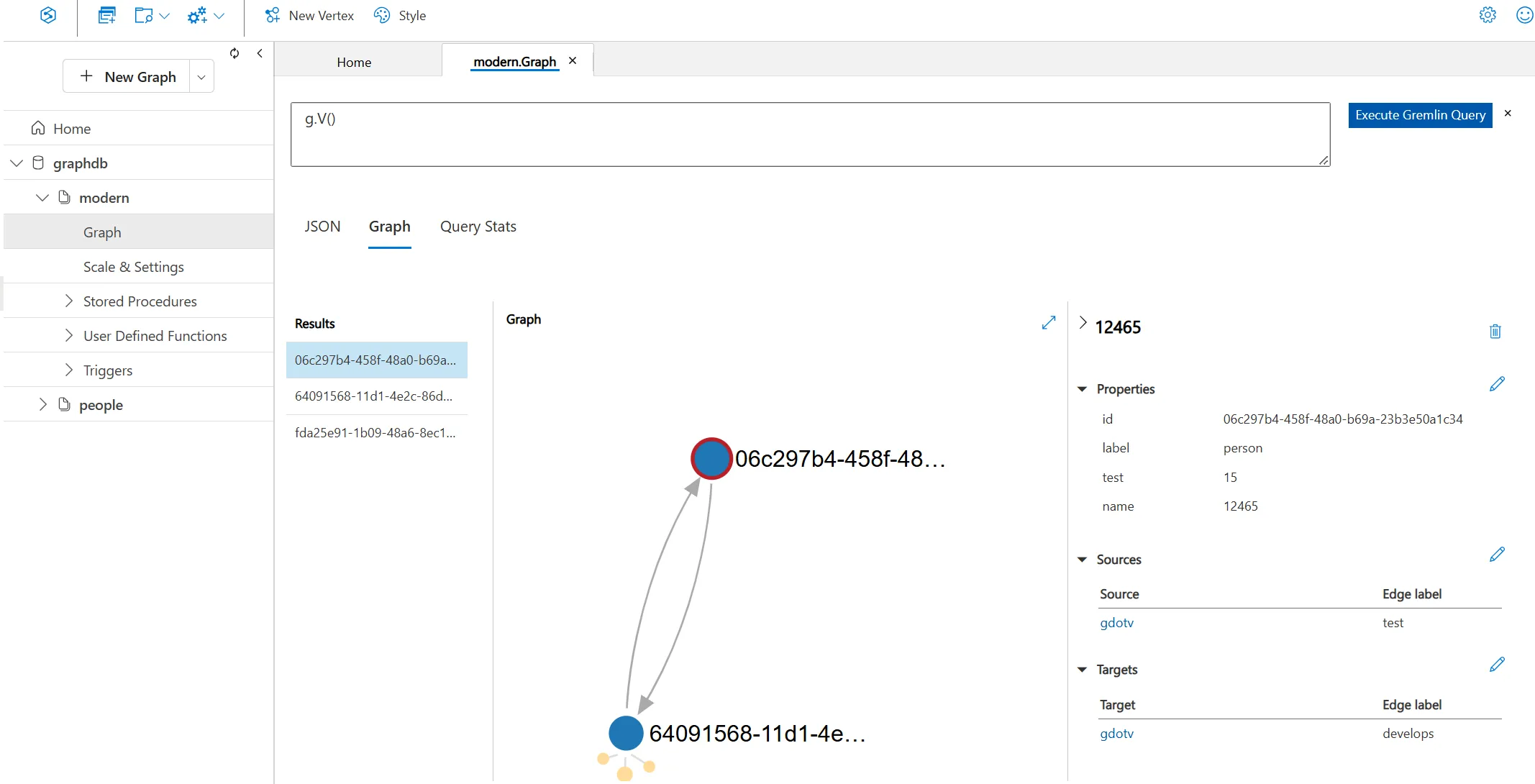 Cosmosdb data explorer graph vis