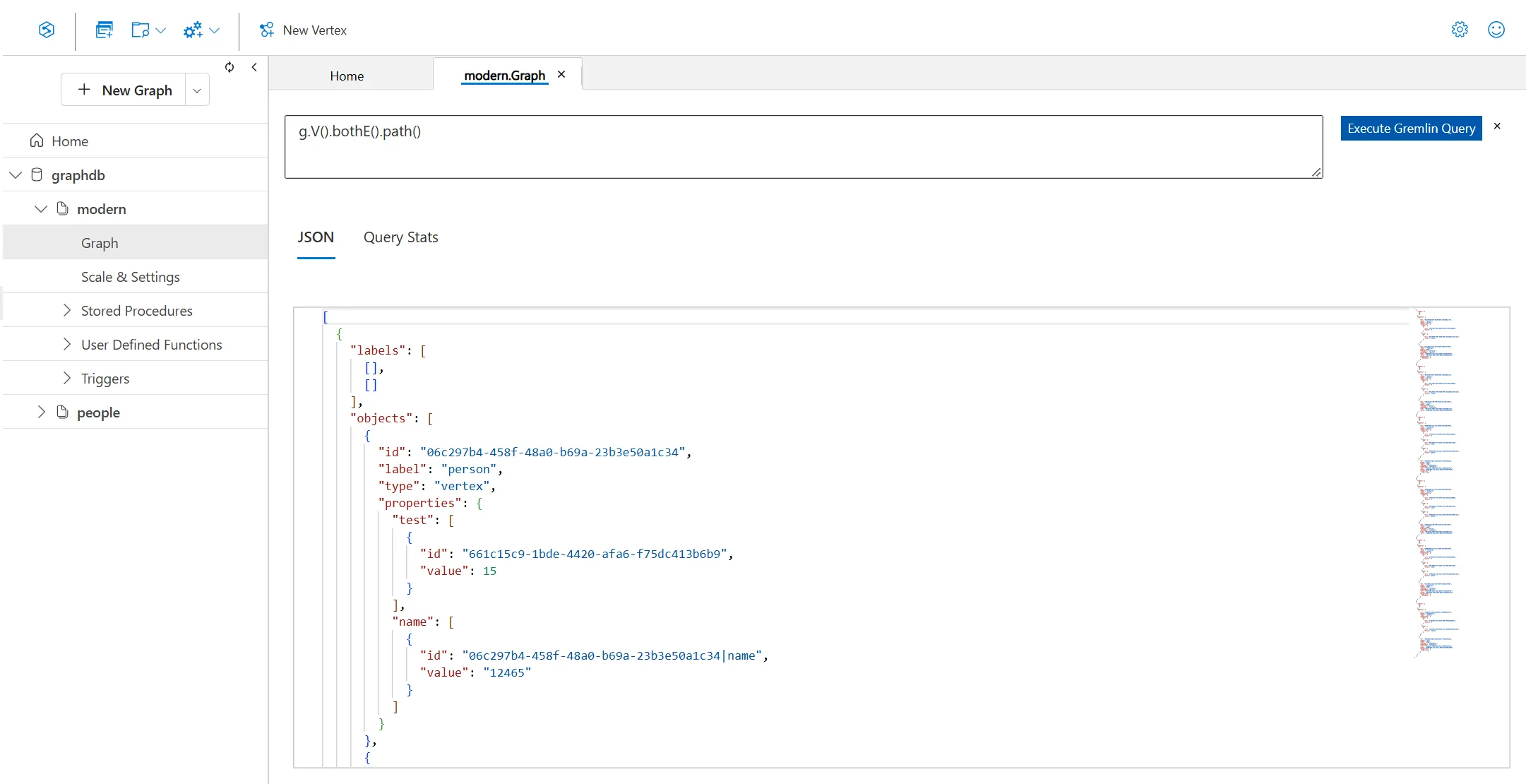 Cosmosdb data explorer query results