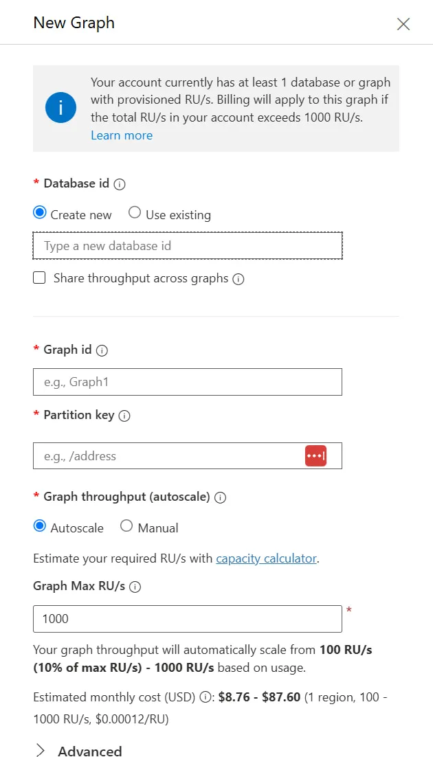 Creating cosmosdb graph
