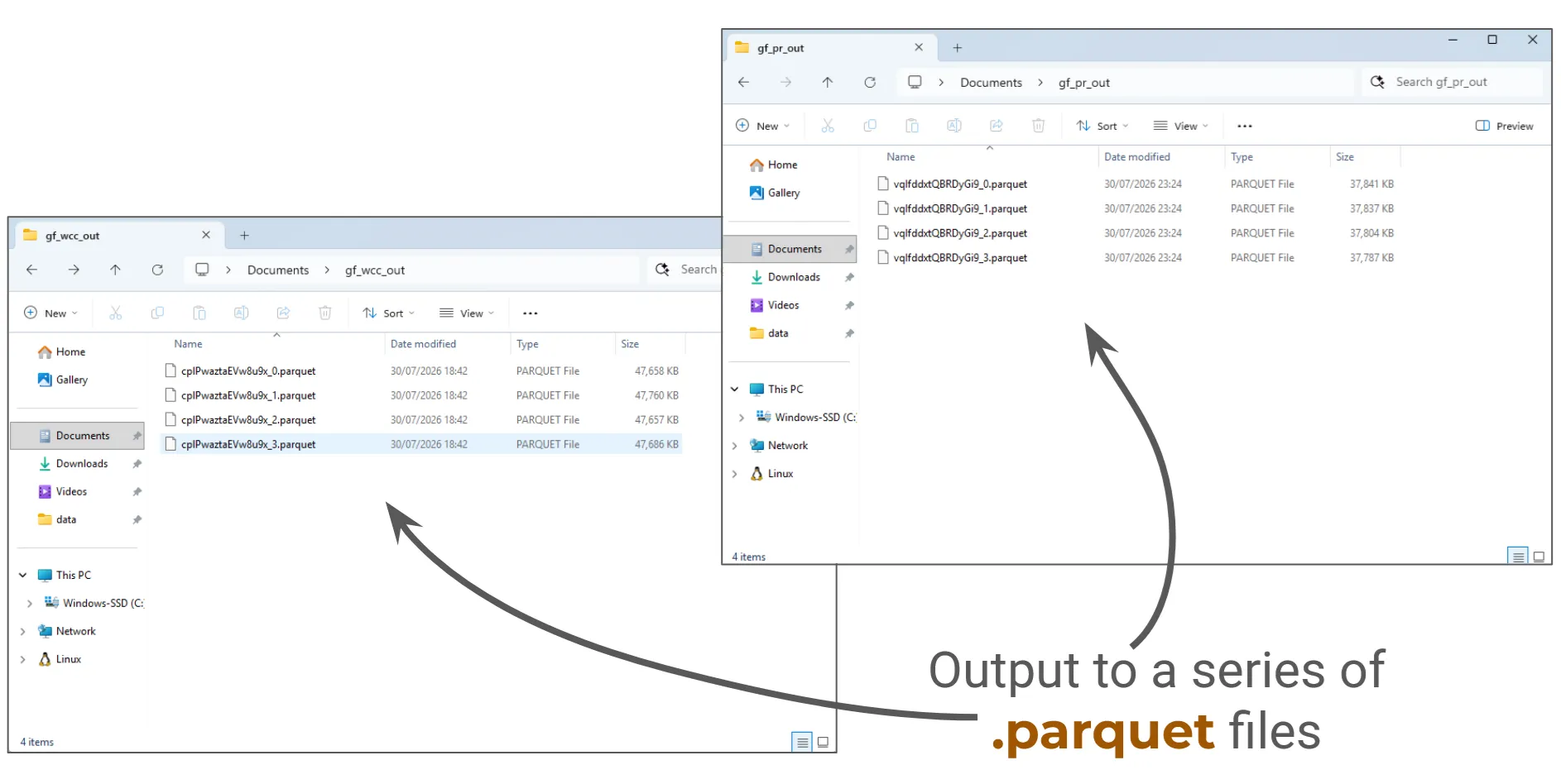 The output data from both the WCC and Pagerank algorithms will be stored as a series of .parquet files.