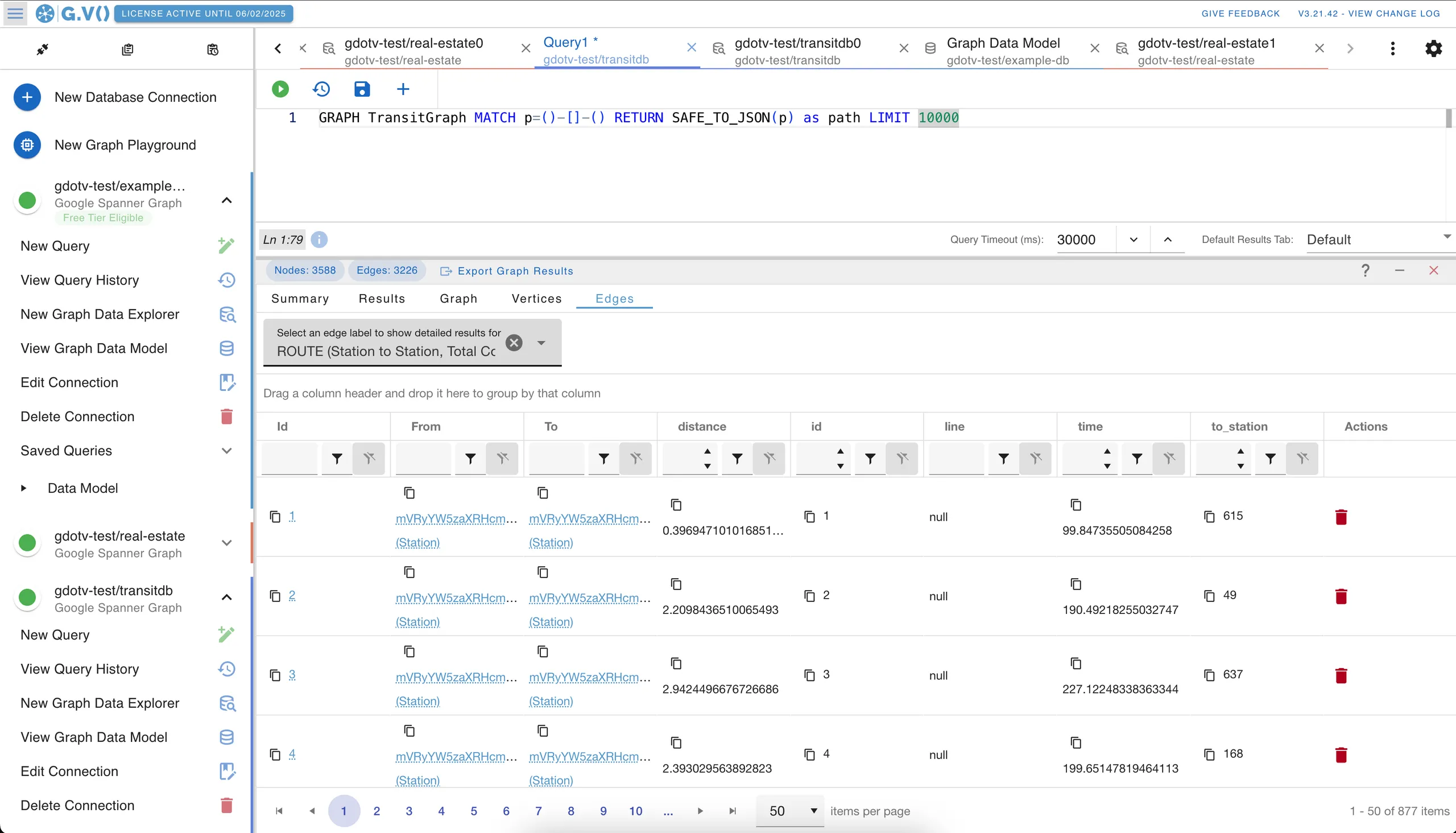 Edges table view of Google Cloud Spanner Graph data