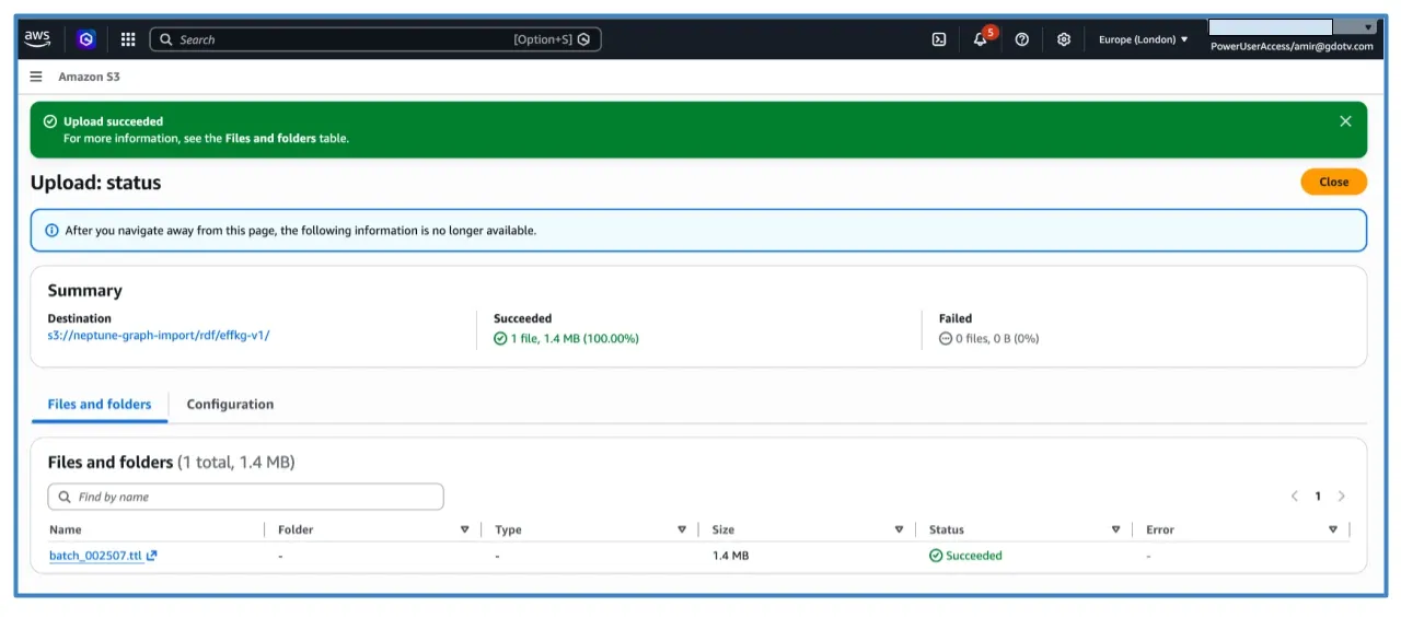 Retry one failed EFFKG Turtle batch upload into the Amazon S3 staging bucket for Neptune