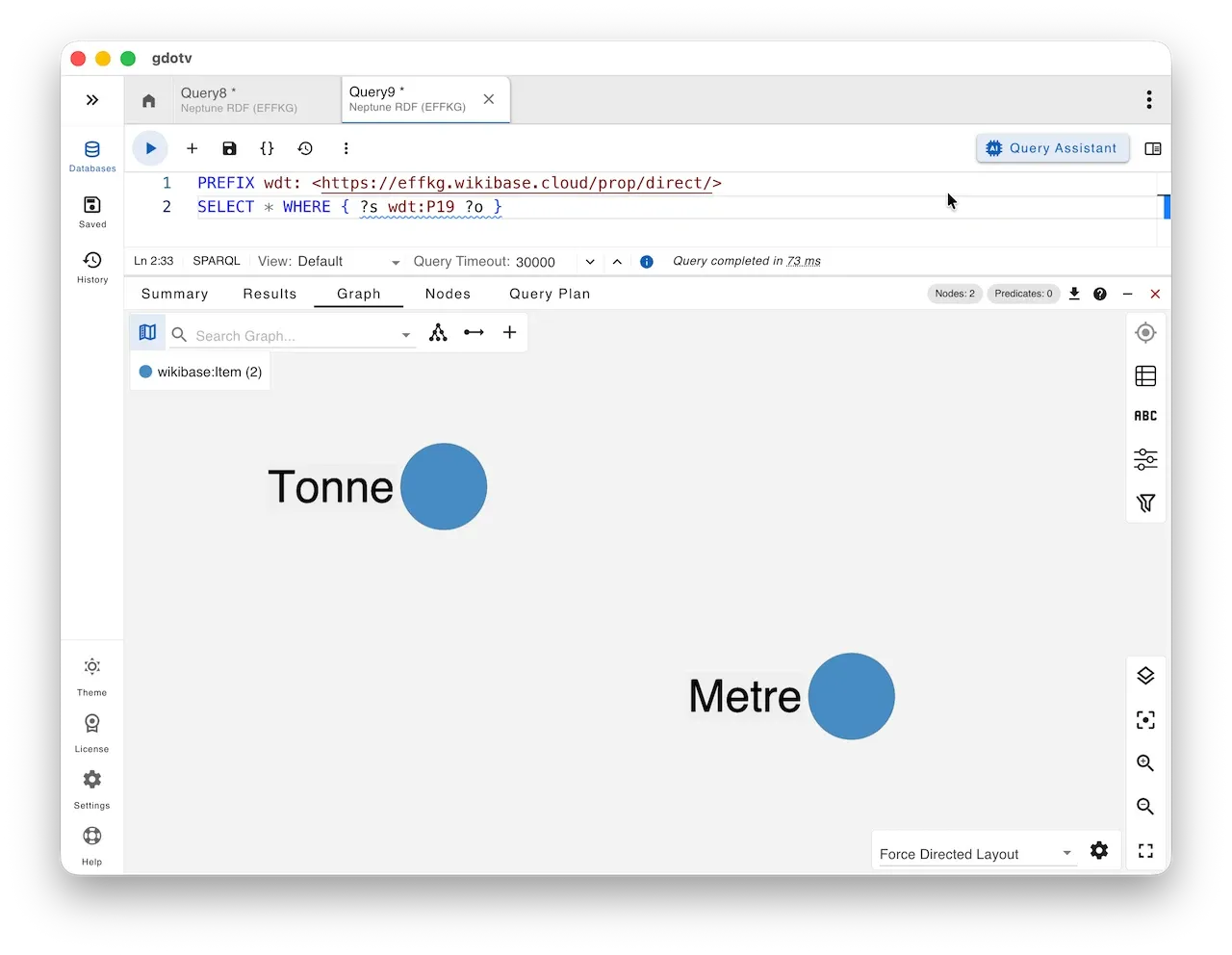 Compare two outbound Wikidata links against a 190,000 entity knowledge graph in gdotv