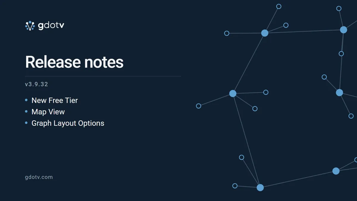 gdotv release notes v3.9.32: New Free Tier, Map View, Graph Layout Options