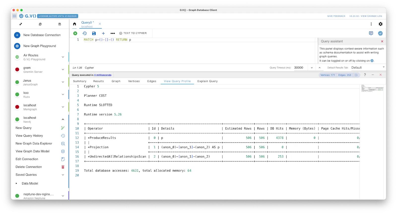 Viewing a Cypher query plan from gdotv