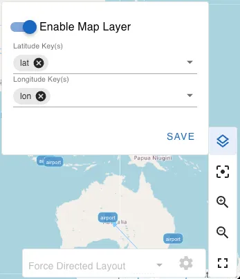 geospatial graph visualization map layer toggle in gdotv