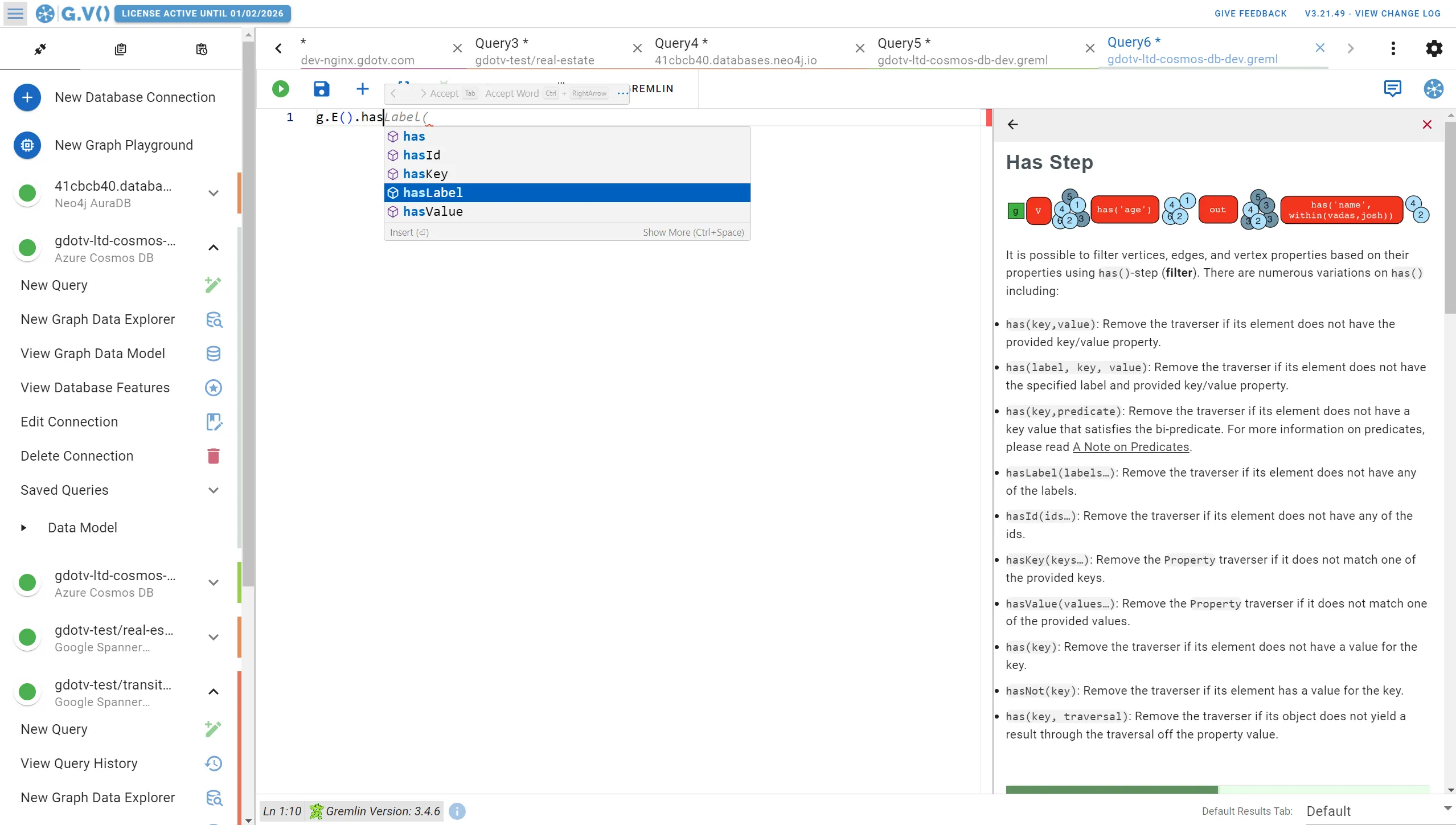 gdotv query editor gremlin autocomplete