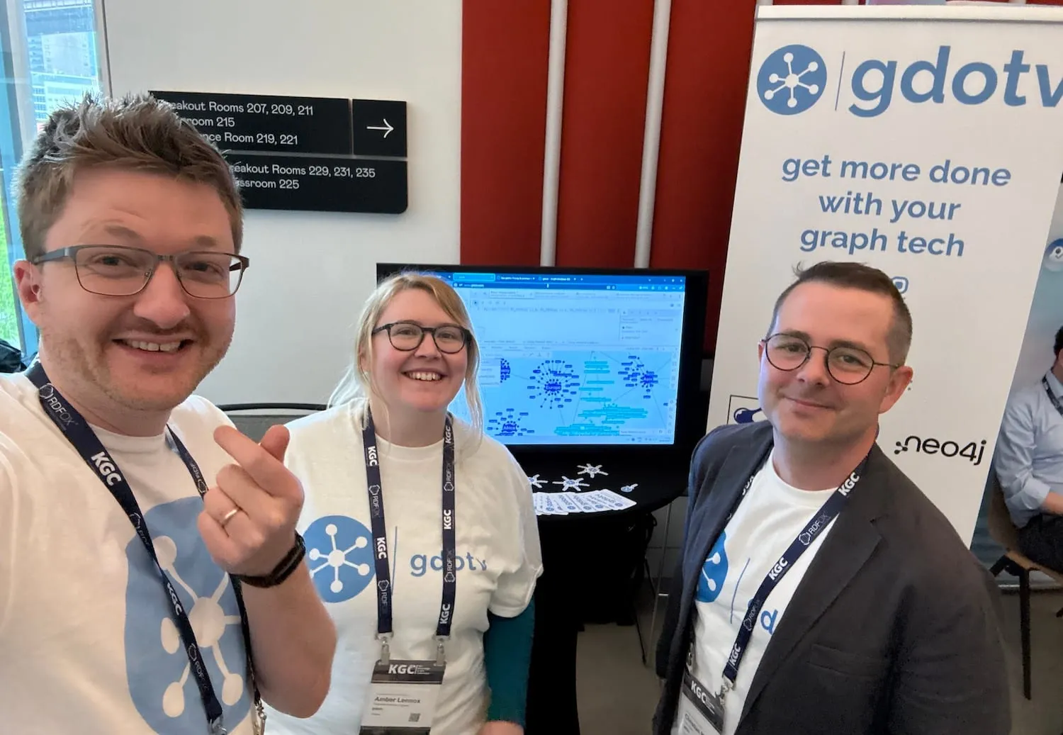 The gdotv team at KGC: Bryce Merkl Sasaki, Amber Lennox, and Christian Miles