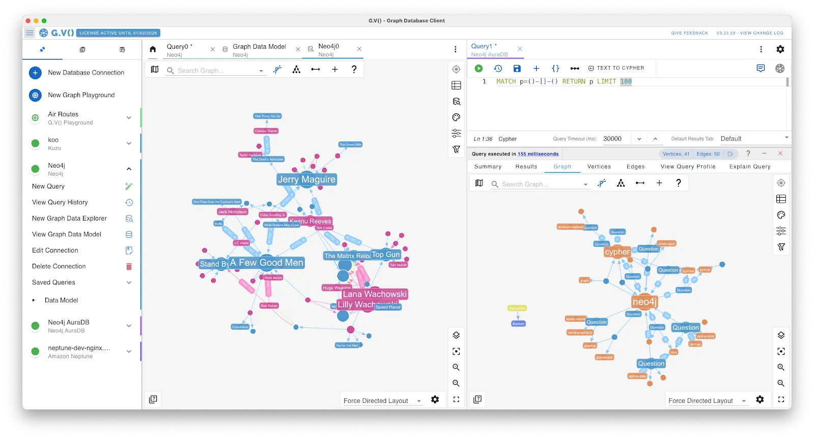 Working across multiple graph databases directly from a single deployment or installation of gdotv