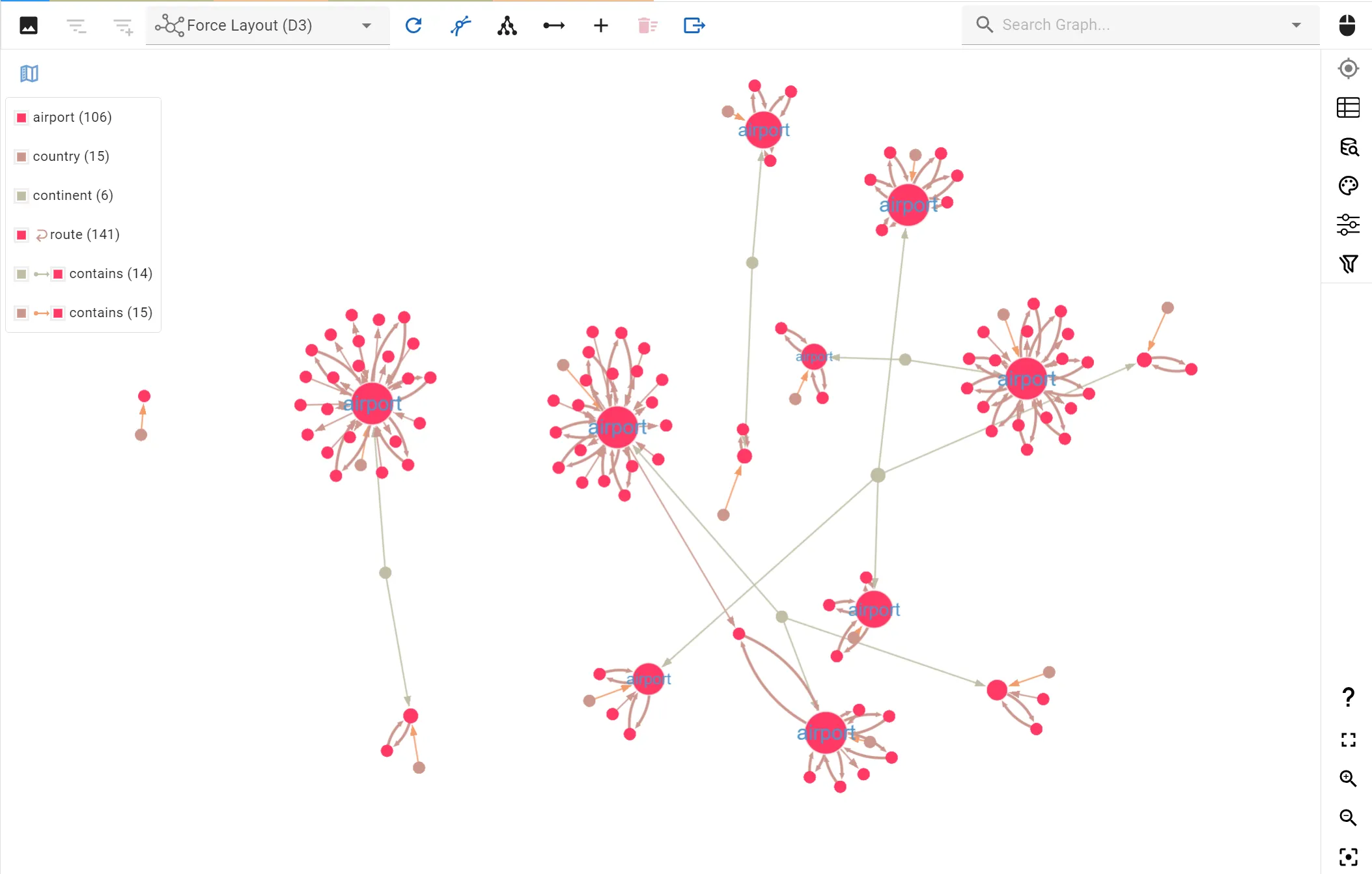 A graph display with curved edges