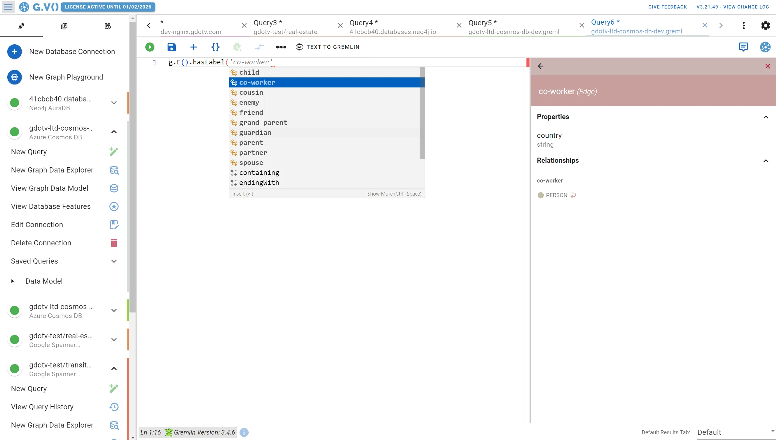Gremlin autocomplete schema hint