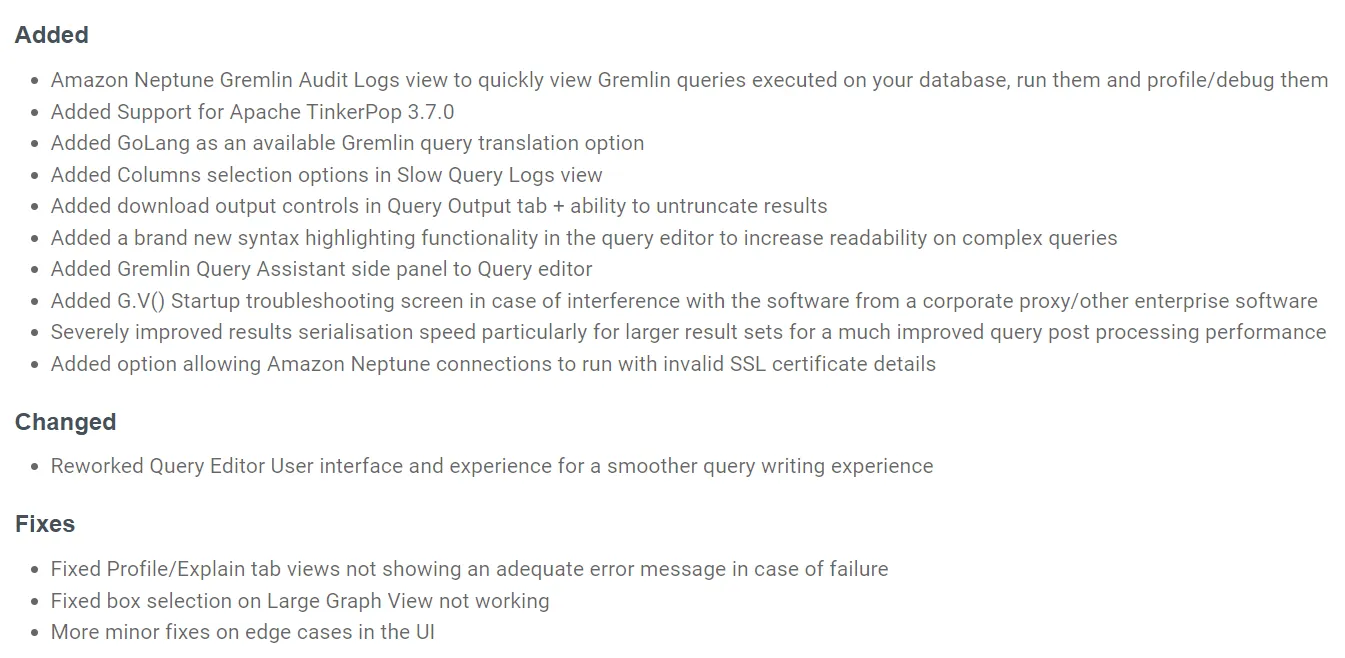 A screenshot of the release notes for gdotv 1.57.81