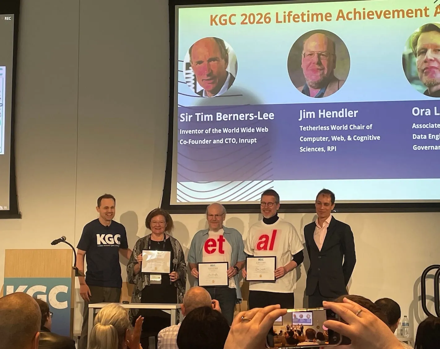The Knowledge Graph Conference 2026 Lifetime Achievement Award winners: Tim Berners-Lee, Jim Hendler, and Ora Lassila