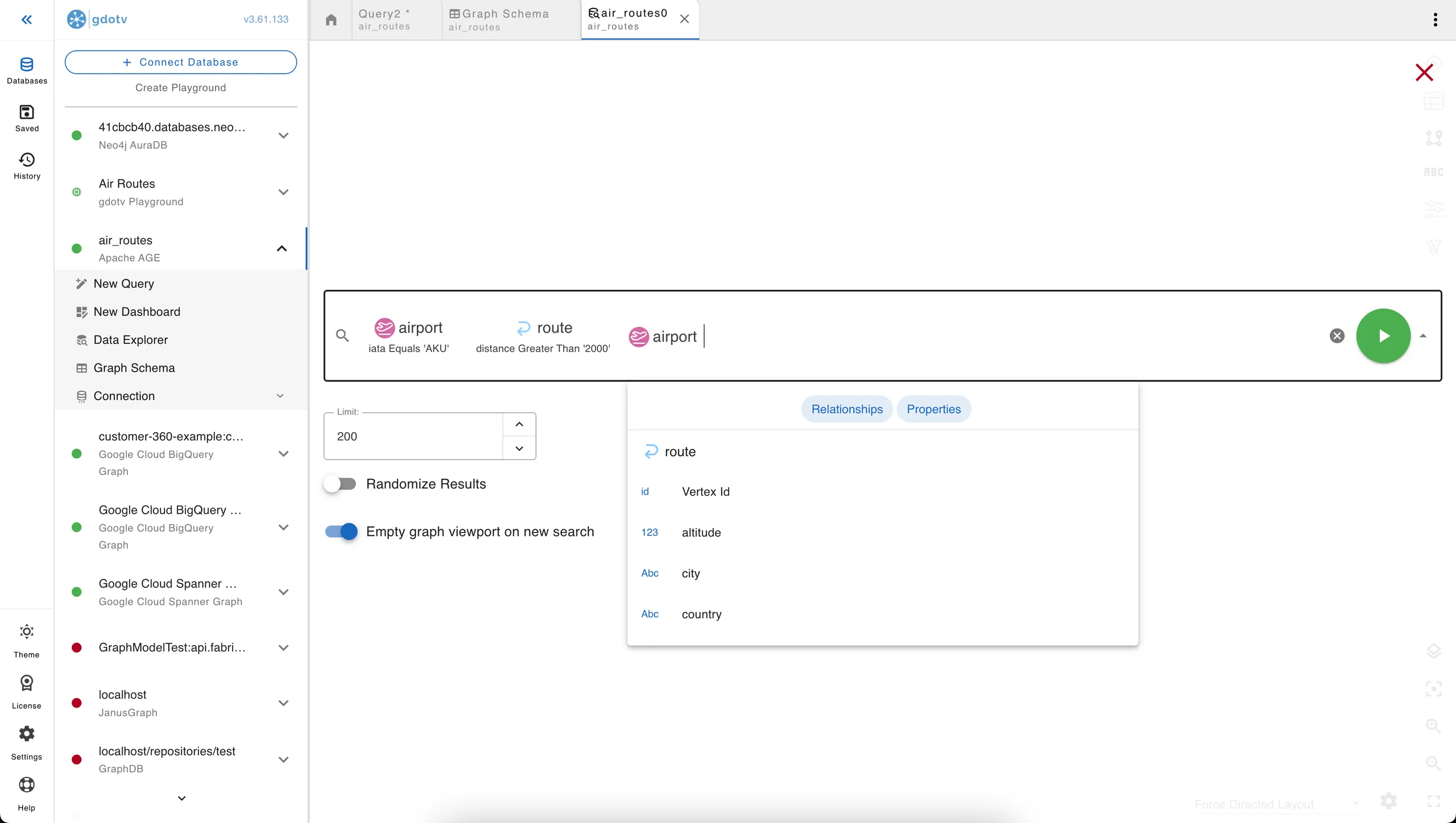 No-code graph explorer panel alongside the resulting visualization, showing the step-by-step query builder
