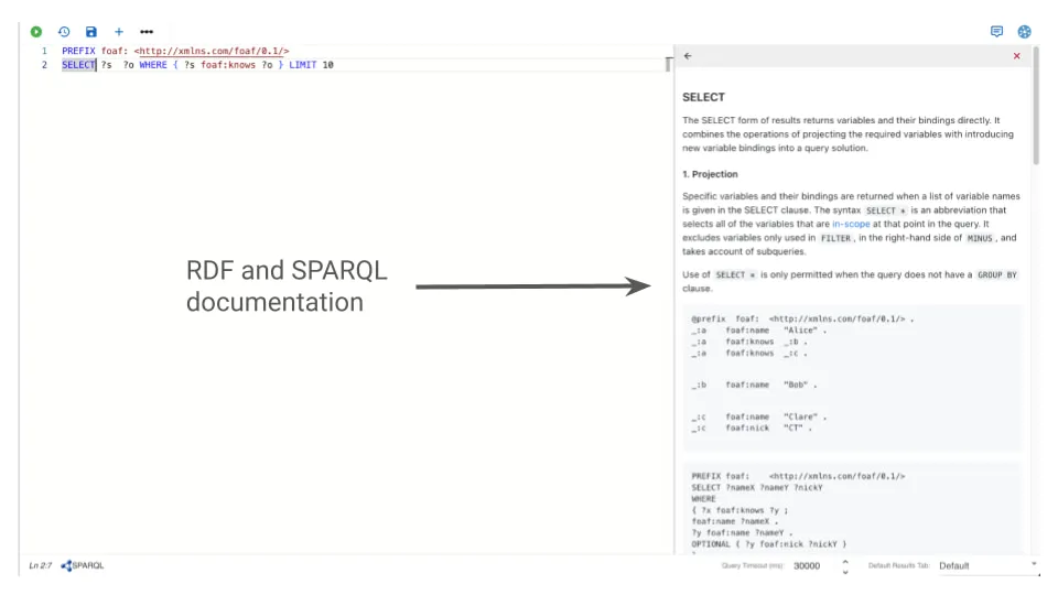 Rdf sparql embedded documentation gdotv