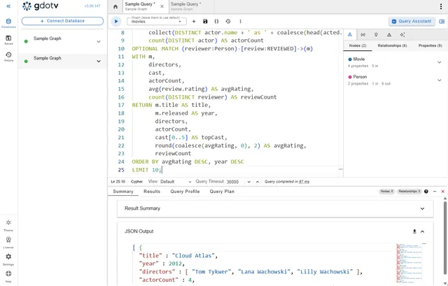 State-of-the-Art Cypher and SQL Editor in gdotv (screenshot)