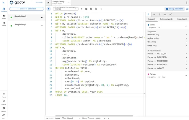 State-of-the-Art GQL and SQL Editor in gdotv (screenshot)