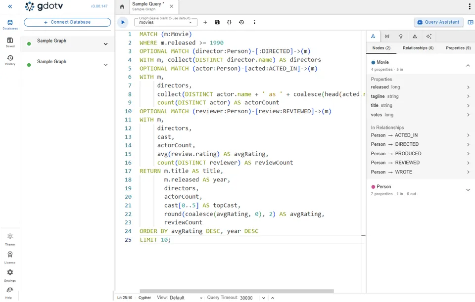 Query and debug in gdotv (screenshot)