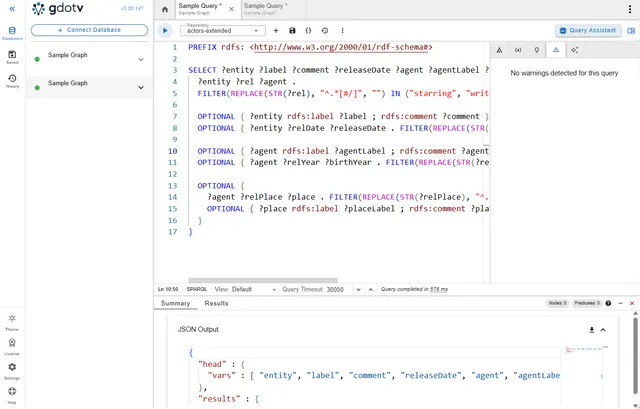 State-of-the-Art SPARQL Editor in gdotv (screenshot)