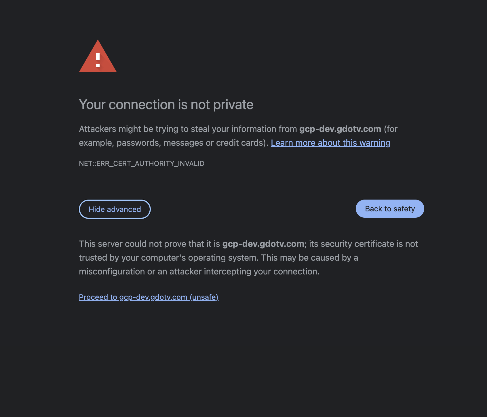 Browser self signed certificate warning