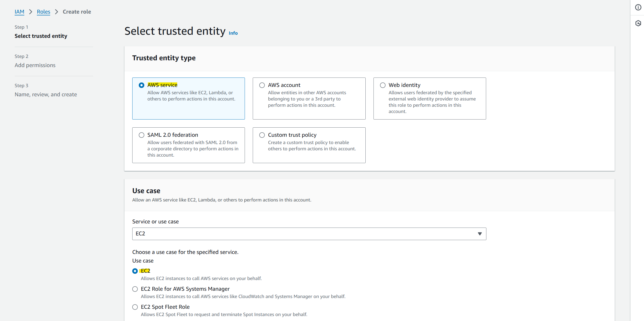 Selecting the trusted entity type