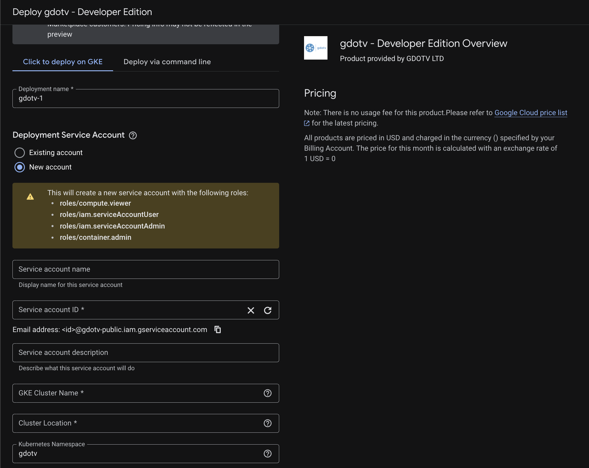 Google Cloud Marketplace Deployment Configuration Parameters