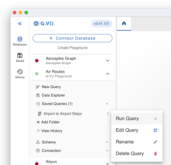 Run Query Connections Sidebar