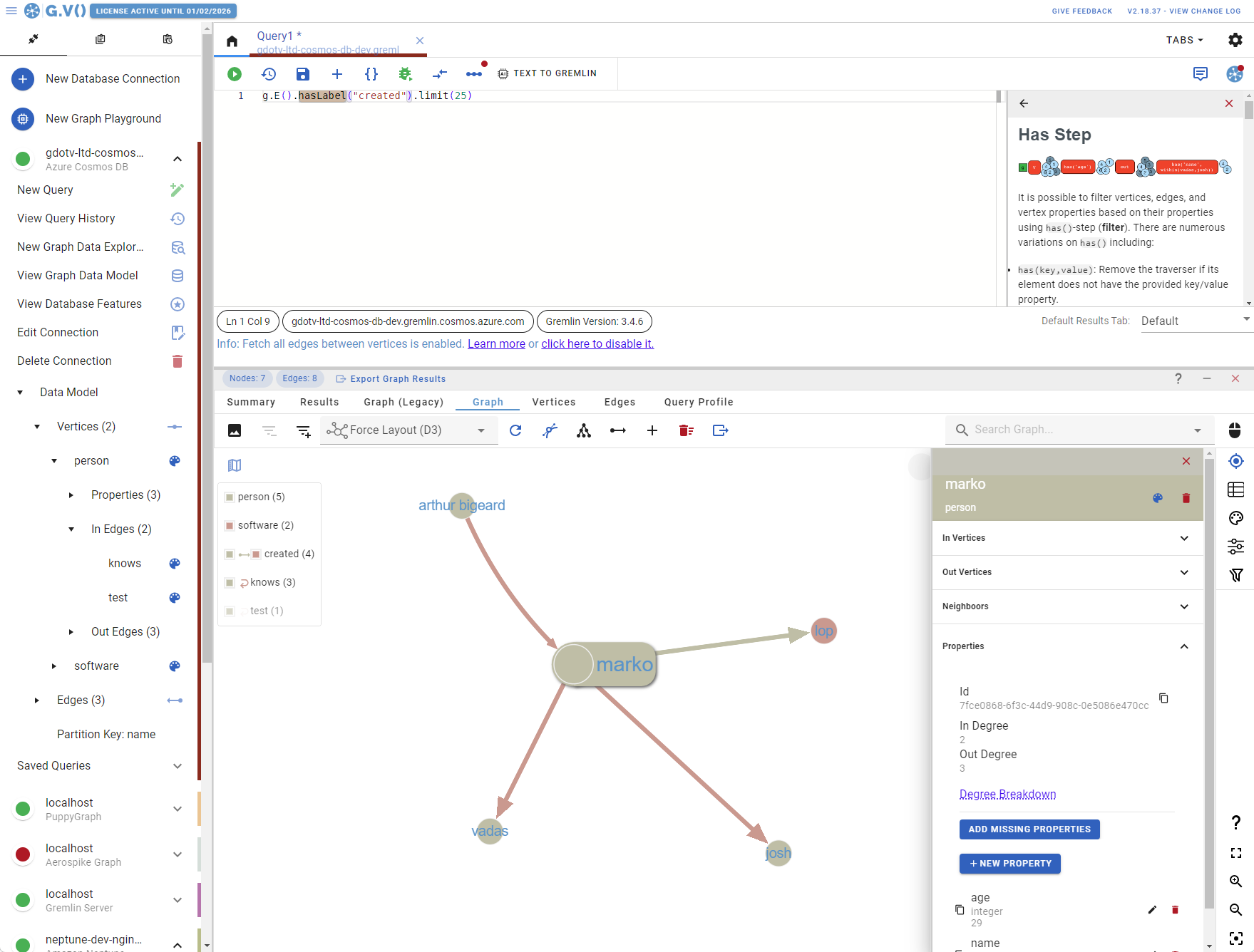 Querying, visualizing and modifying data using our Gremlin code editor and graph database browser