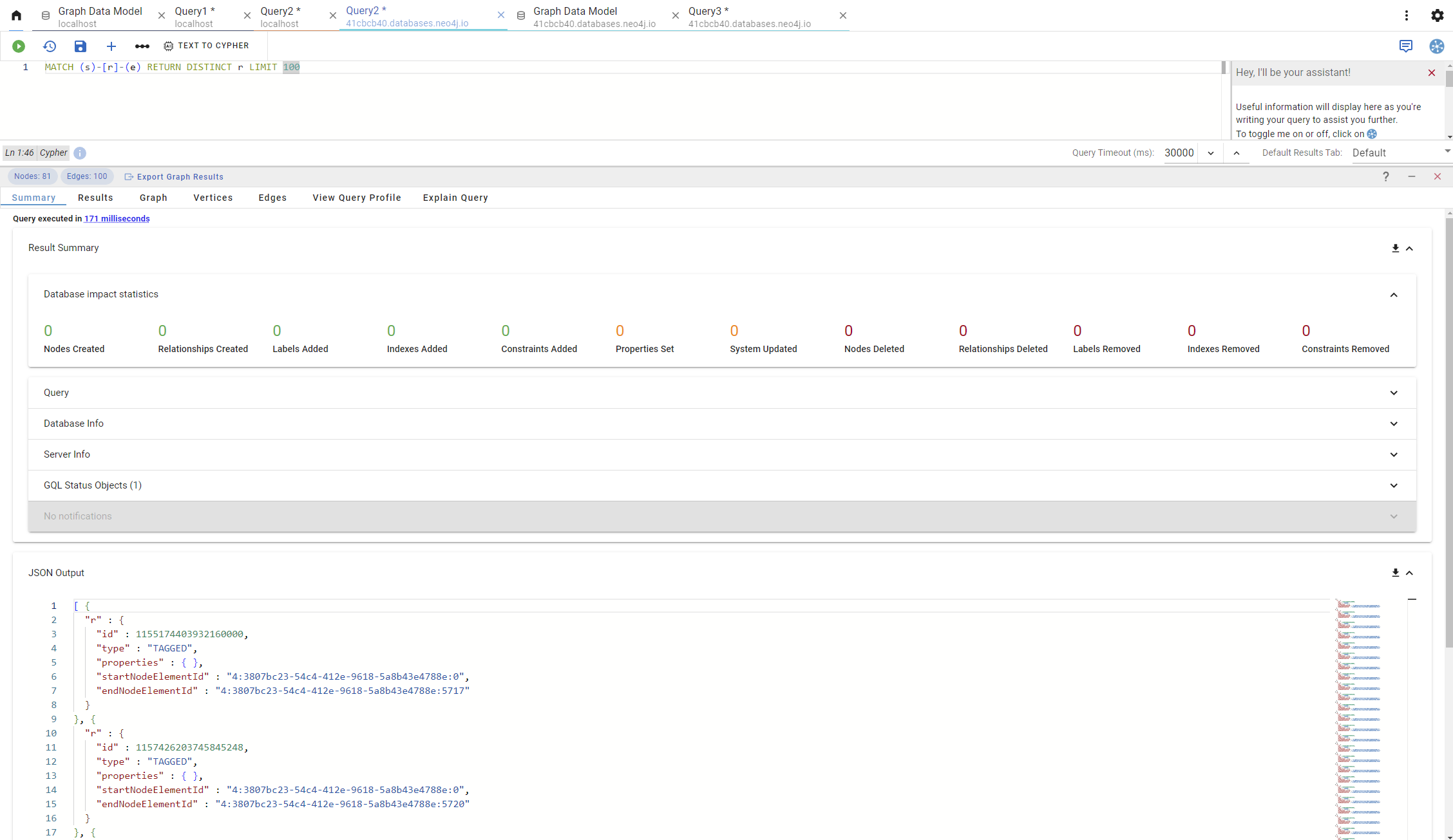 A sample query result summary in G.V()