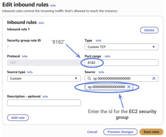 The Neptune security group will open in the EC2 console. This is expected. Security groups are always managed by the EC2 console, even when used by other Amazon Web Services.