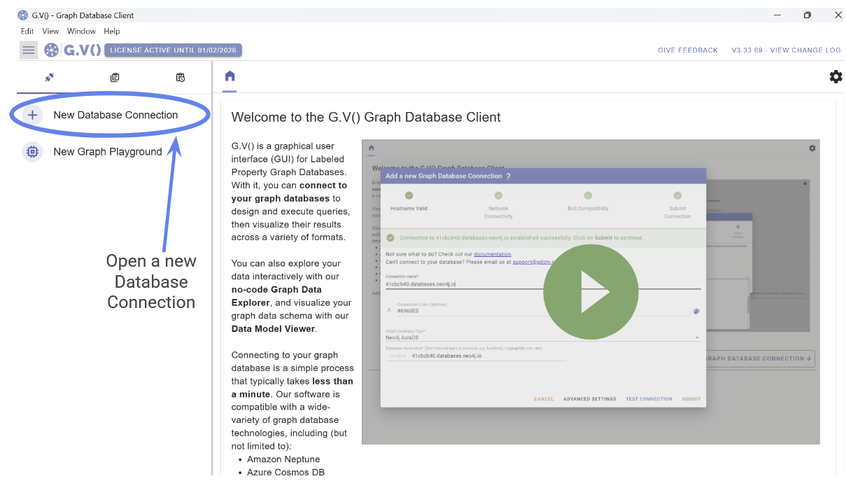 Open a new database connection from inside G.V().