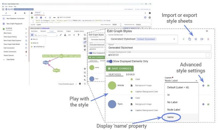 How to modify the style of a graph in G.V().
