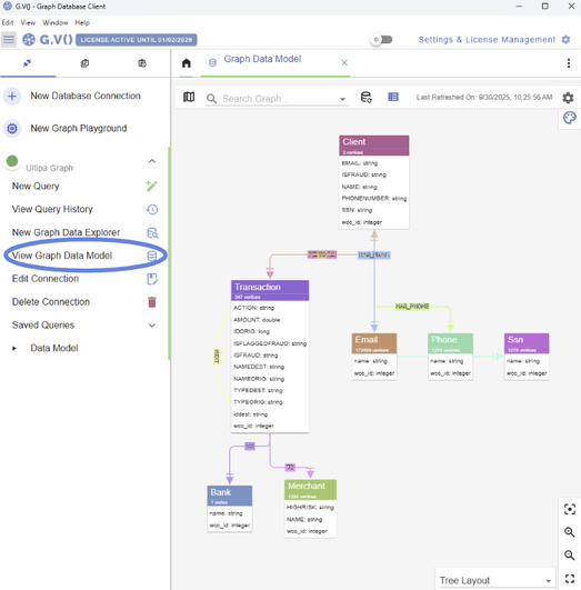Visualize the schema for your Ultipa Graph data using G.V()'s Data Model feature