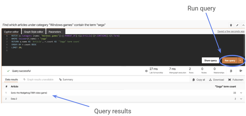 Run a query in Memgraph.