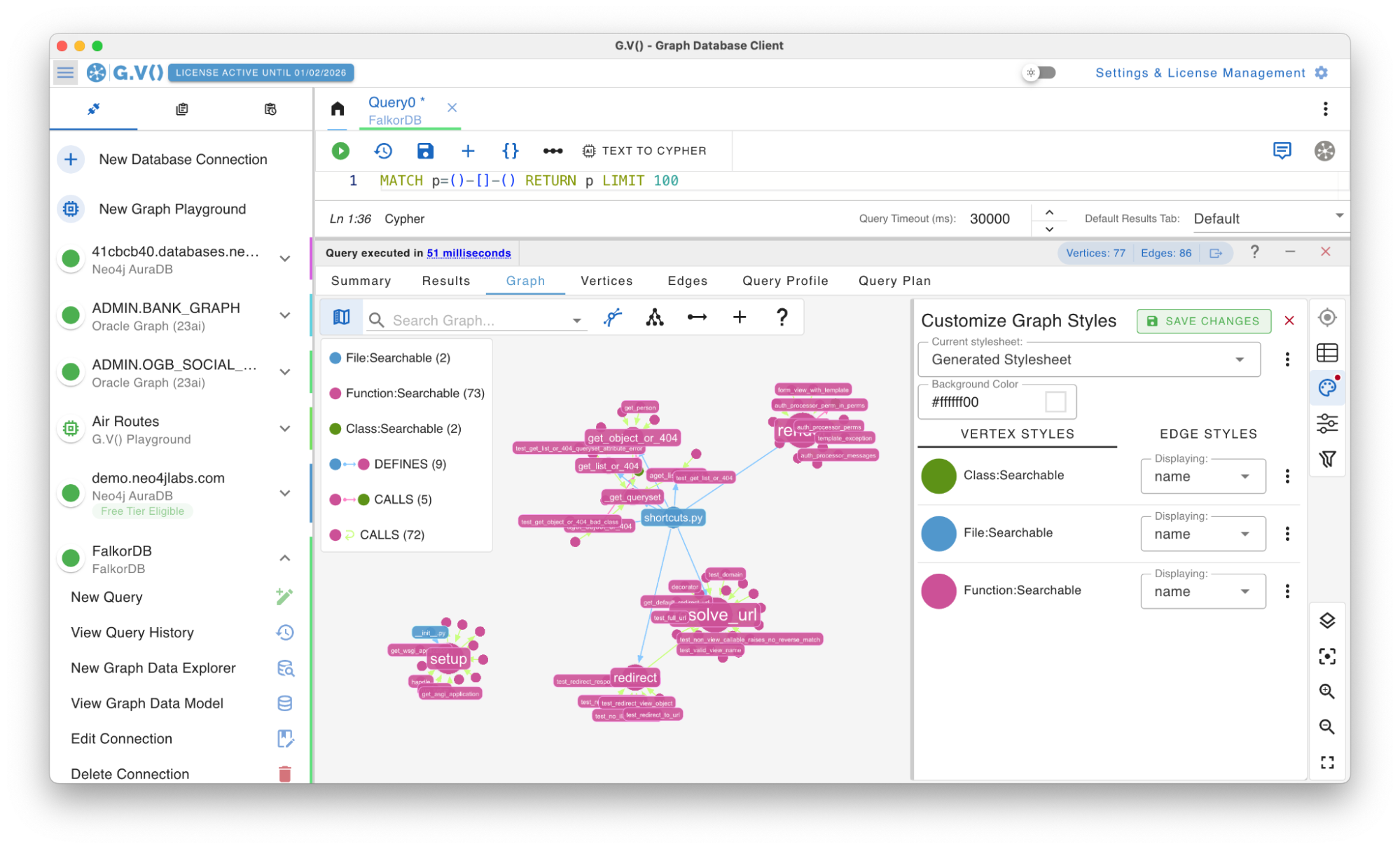 G.V() 3.38.90 Release Notes: FalkorDB support, improved graph styles
