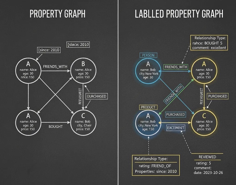 Property graphs vs labeled property graphs diagram