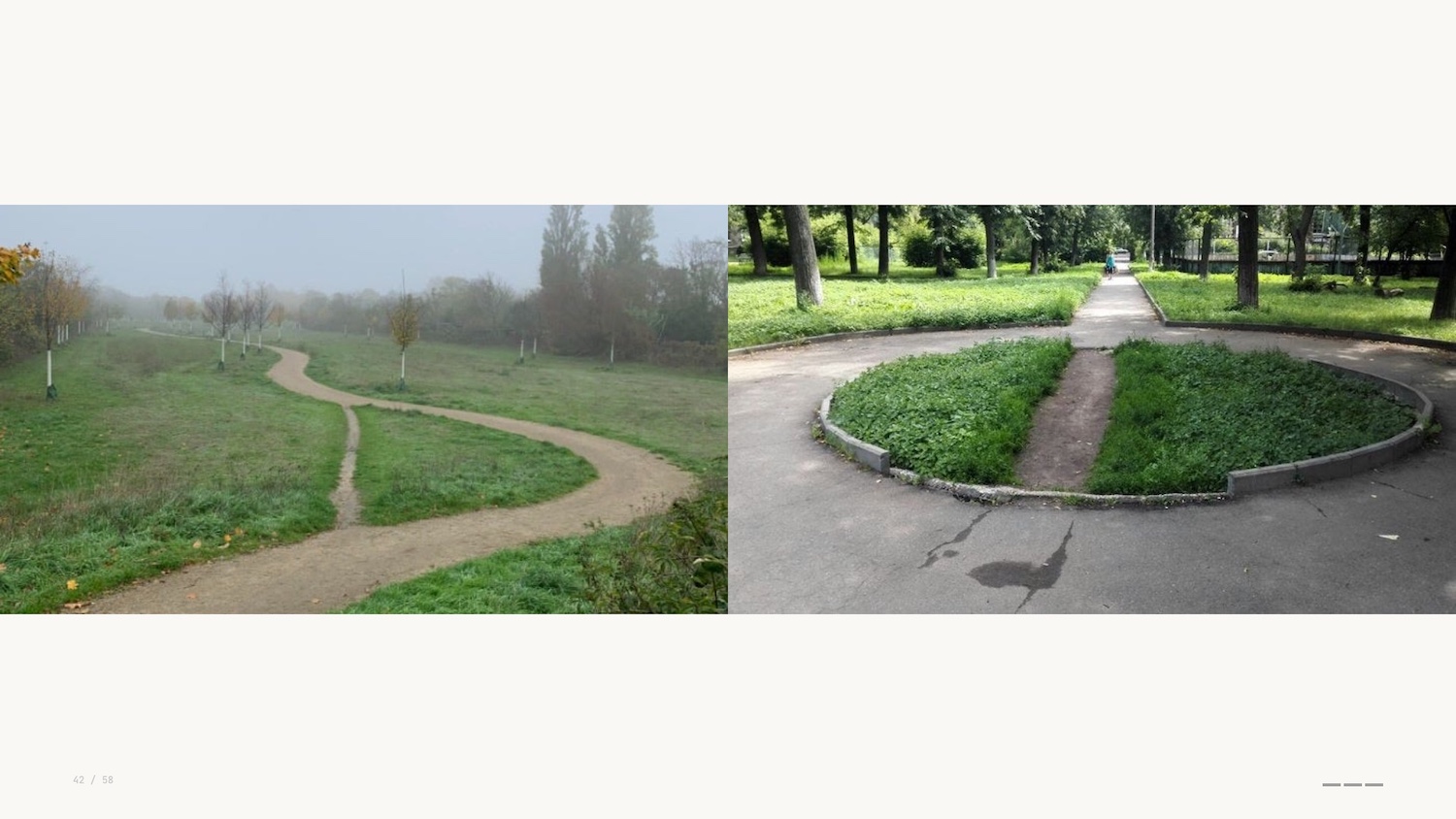 Desire paths versus sidewalks comparison