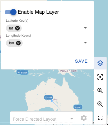 geospatial graph visualization map layer toggle in gdotv