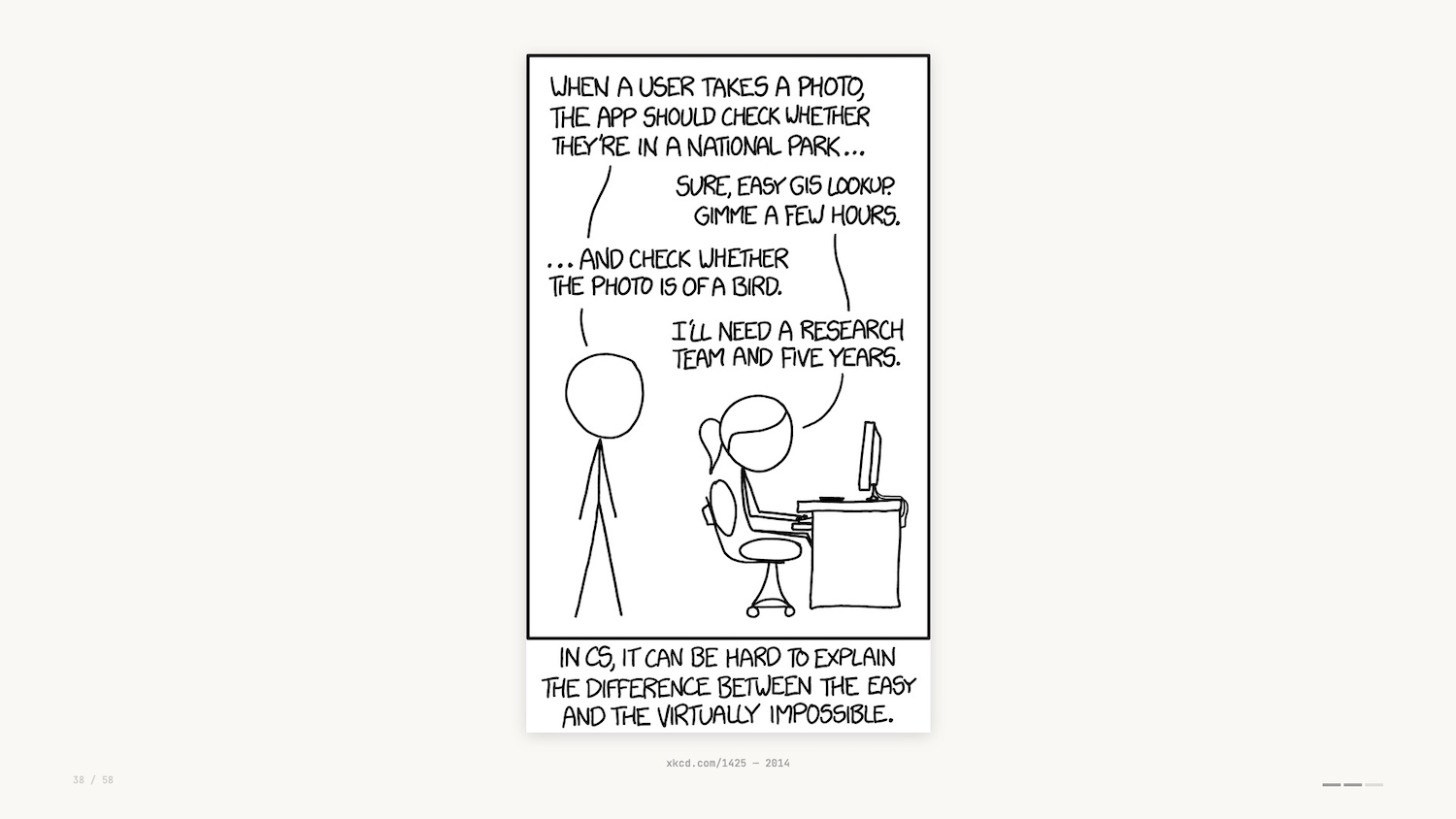 XKCD-style stick-figure comic about computer science and computer vision models