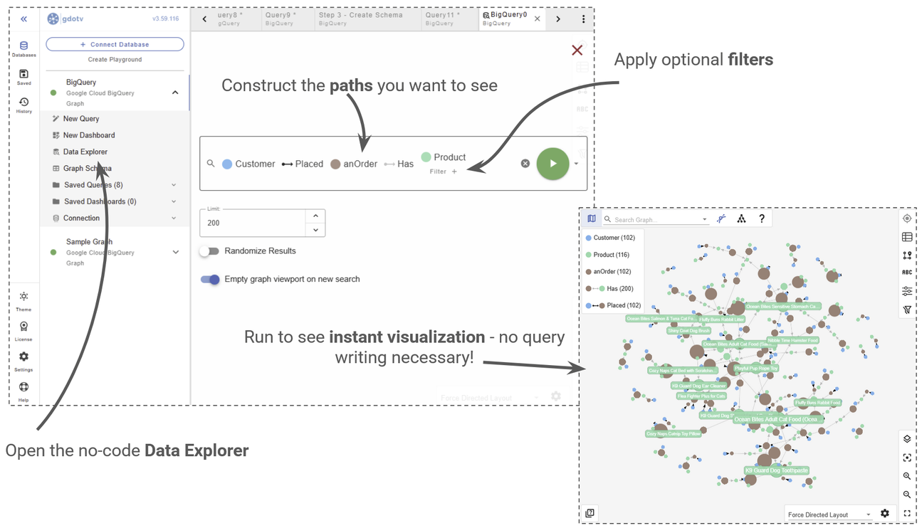 We can explore our graph data without code using the Graph Data Explorer.